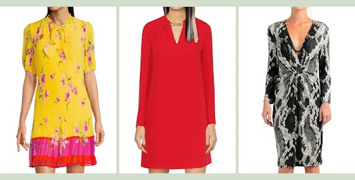 party wear dress in winter, Elegant Shift Dresses in red, yellow and black color 