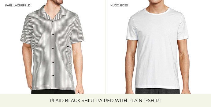 Plaid Black Shirt Paired With Plain T-Shirt