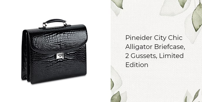 Pineider City Chic Alligator Briefcase, 2 Gussets, Limited Edition