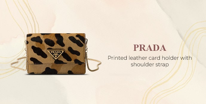 Prada Printed leather card holder with shoulder strap