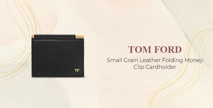 Tom Ford Small Grain Leather Folding Money Clip Cardholder