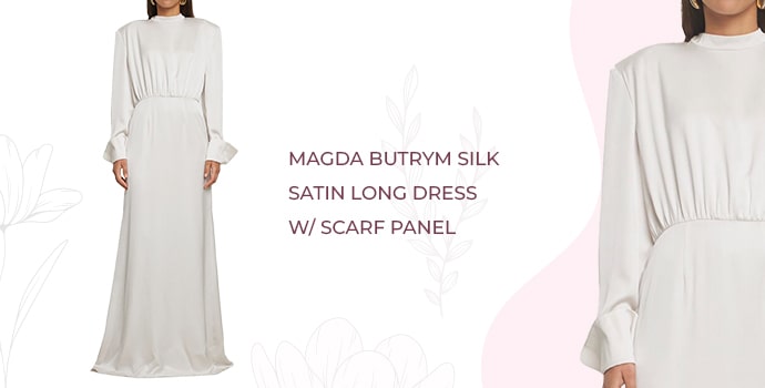 Magda Butrym Silk Satin Long Dress w/Scarf Panel