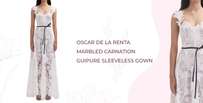 Oscar de la Renta Marbled Carnation Guipure Sleeveless Gown