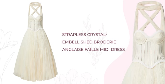 most expensive wedding dress Strapless crystal embellished broderie anglaise faille midi dress