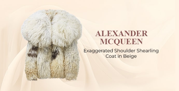 Alexander McQueen Exaggerated Shoulder Shearling Coat​ in Beige