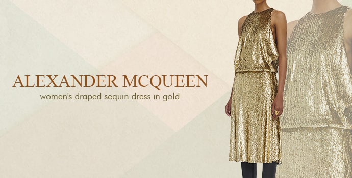 Alexander McQueen Women's Draped Sequin Dress in Gold