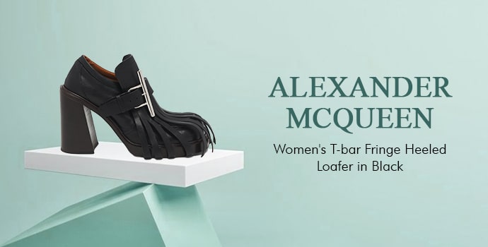 Alexander McQueen Women's T-bar Fringe Heeled Loafer in Black